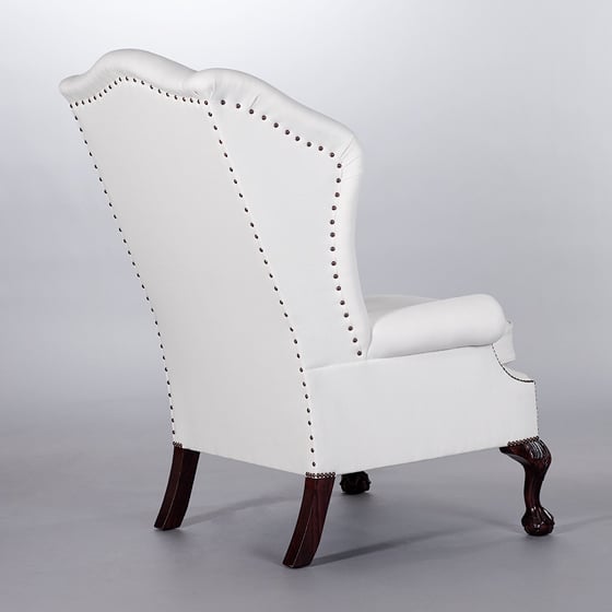Low Scroll Arm Wing Chair (Unbuttoned). Monica James & Co. Miami Design District, South Florida. Local nation wide delivery.