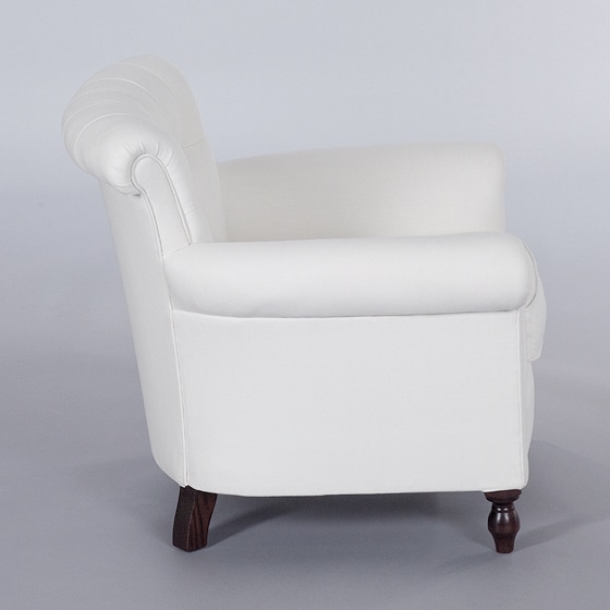 Buttoned Library Chair. Monica James & Co. Miami Design District, South Florida. Local nation wide delivery.