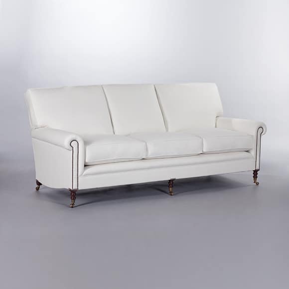 Full Scroll Arm Signature Sofa with Loose Back Cushions. Monica James & Co. Miami Design District, South Florida. Local nation wide delivery.