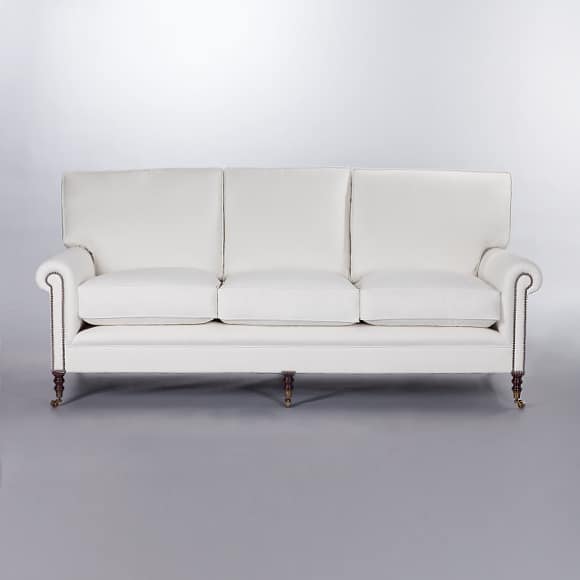 Full Scroll Arm Signature Sofa with Loose Back Cushions. Monica James & Co. Miami Design District, South Florida. Local nation wide delivery.