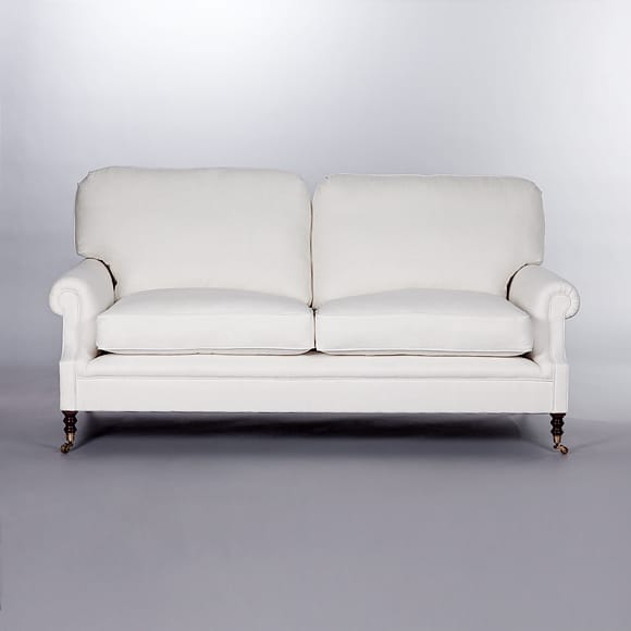 Laid Back Scroll Arm Signature Sofa with Loose Back Cushions. Monica James & Co. Miami Design District, South Florida. Local nation wide delivery.