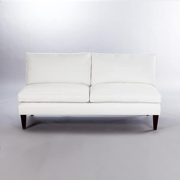 Brompton Loose Back Cushion Armless Sofa. Monica James & Co. Miami Design District, South Florida. Local nation wide delivery.