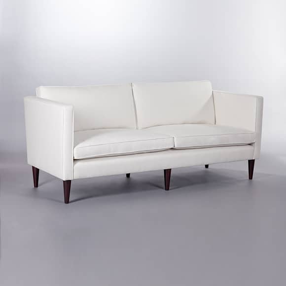 Brompton Loose Back Cushion Tuxedo Arm Sofa. Monica James & Co. Miami Design District, South Florida. Local nation wide delivery.