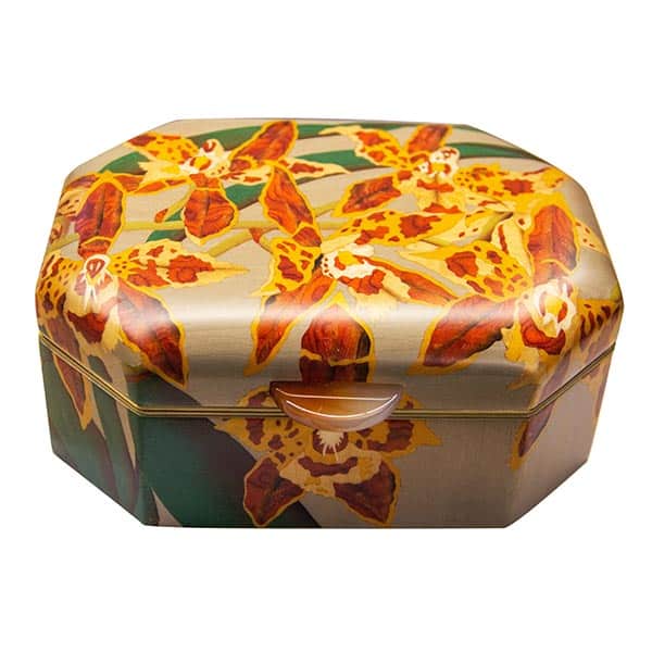 Marquetry Red & Yellow Orchid Box