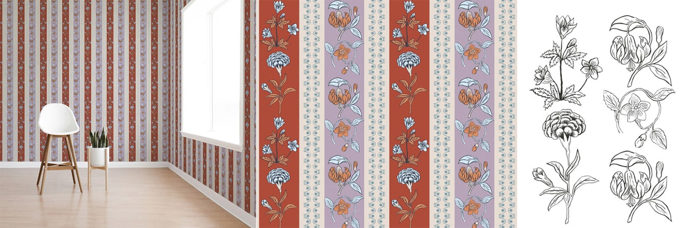 Wallpaper collection by Allem Studio, inspired by artisanal floral motifs. | Monica James & Co | Miami Design District